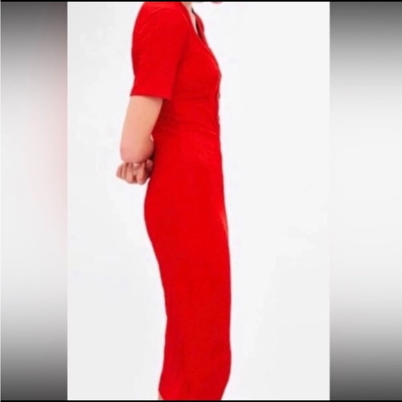 ZARA Red Ribbed fitted V-Neck midi dress with faux buttons & short sleeve 🎉SALE - Picture 8 of 12